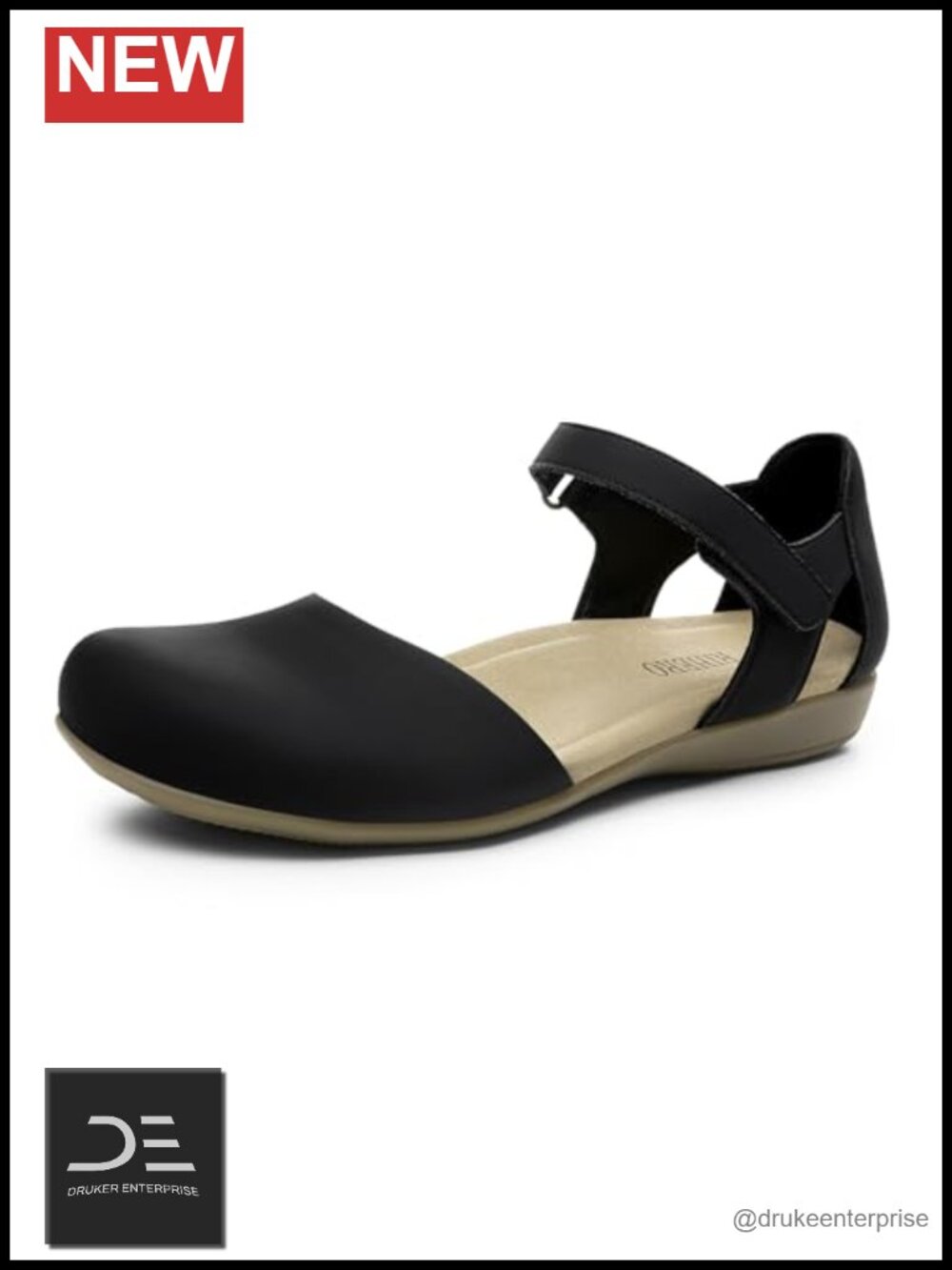 Women's Comfortable Closed Toe Flat Sandals with Arch Support, Adjustable Strap